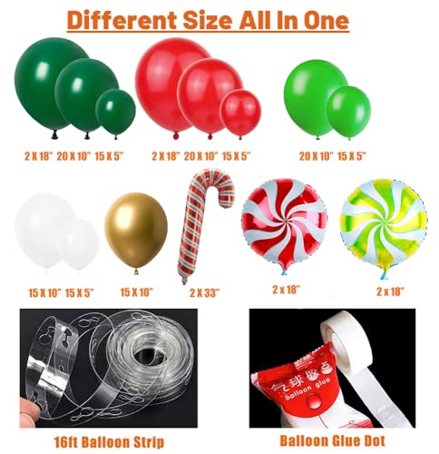 Beaumode 160-Piece Christmas Balloon Arch Garland Kit – Red & Green, 16ft, DIY Party Decor
