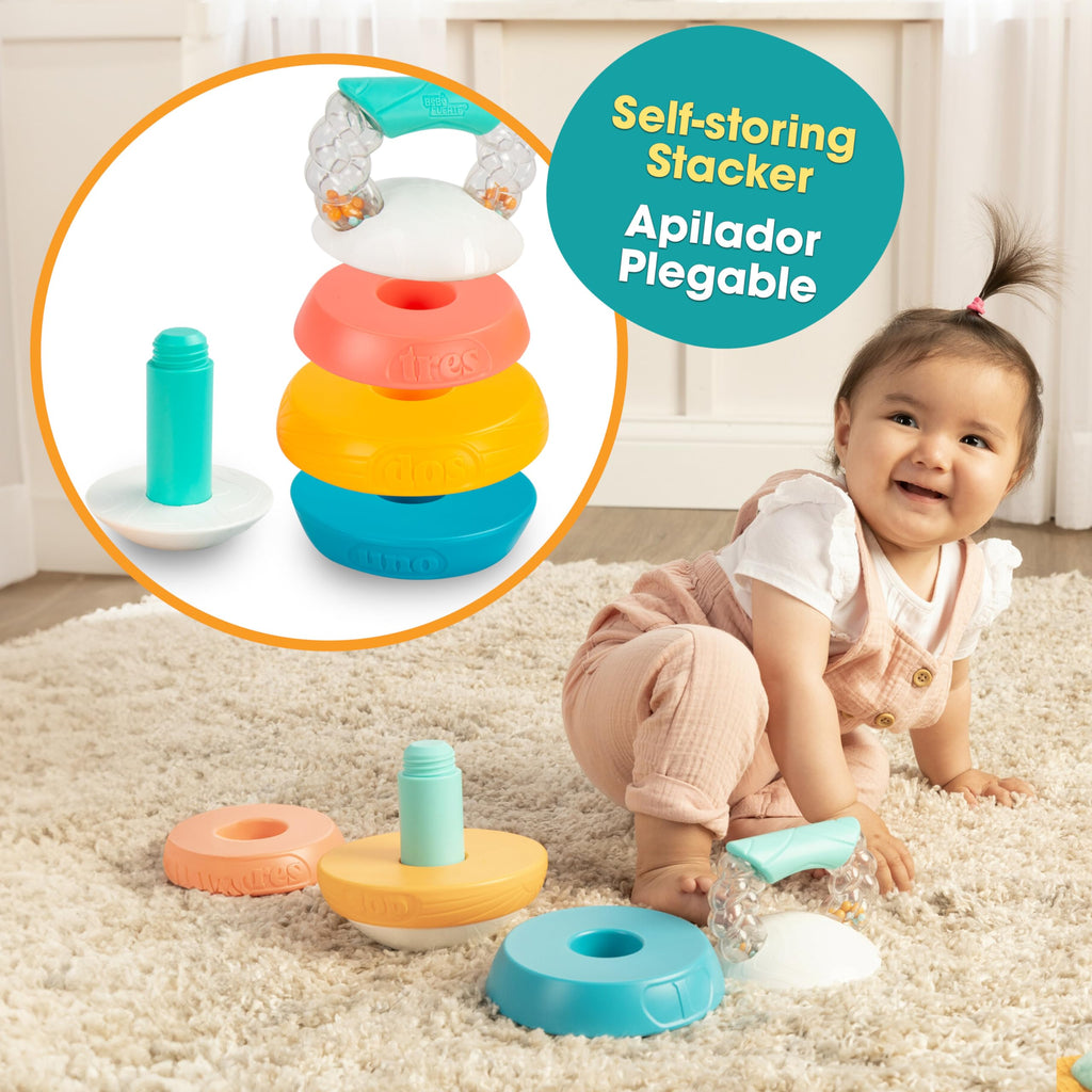 BEBÉ FUERTE Stack and Count Kettlebell Activity Toy – Bilingual Stacking Rings for Babies 6 Months+