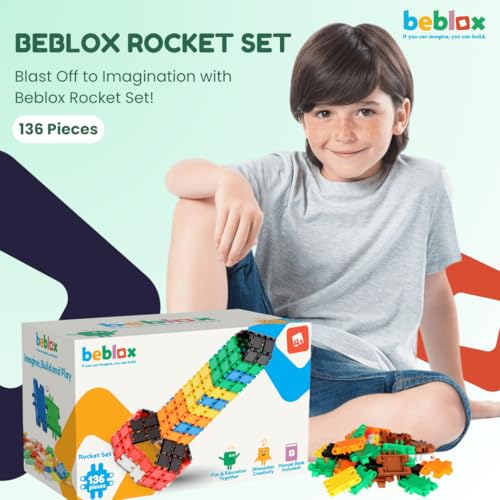 BEBLOX Rocket Building Blocks Set - 136-Piece STEM Toy for Kids Ages 4+