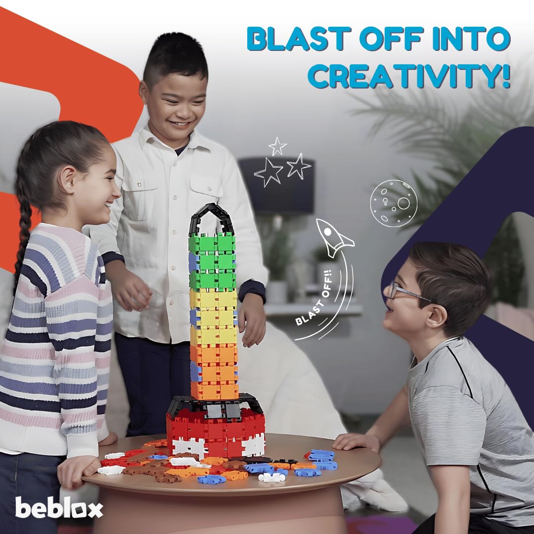 BEBLOX Rocket Building Blocks Set - 136-Piece STEM Toy for Kids Ages 4+