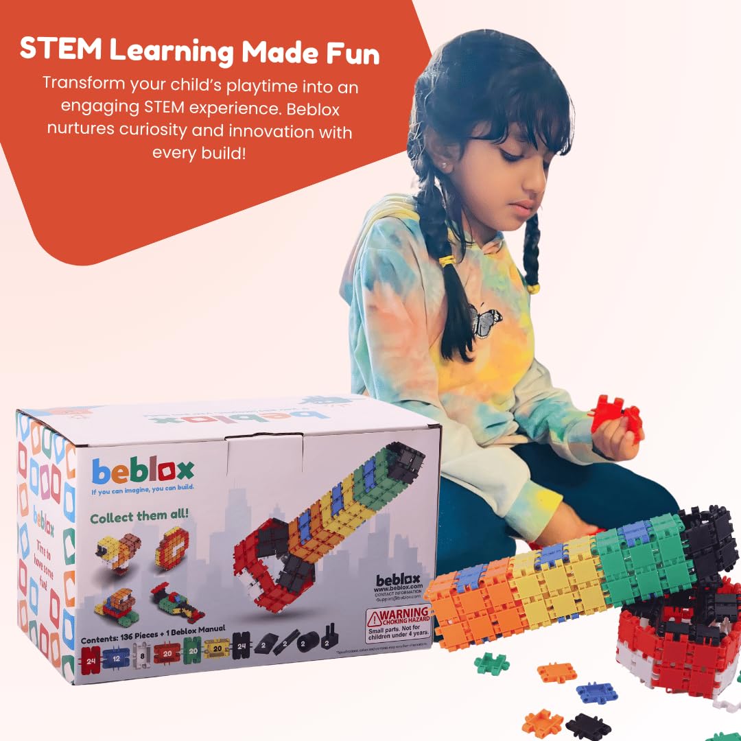 BEBLOX Rocket Building Blocks Set - 136-Piece STEM Toy for Kids Ages 4+