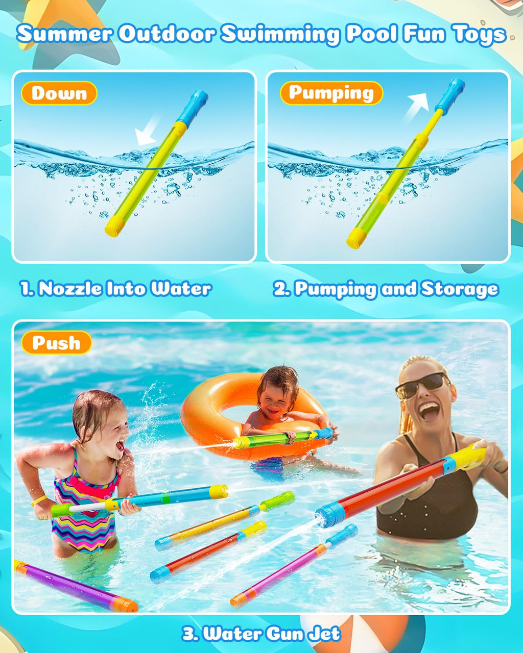 BebouToye 4 Pack Water Blasters - 40ft Range Squirt Guns for Kids Ages 3-12, Pool Beach Summer Toy
