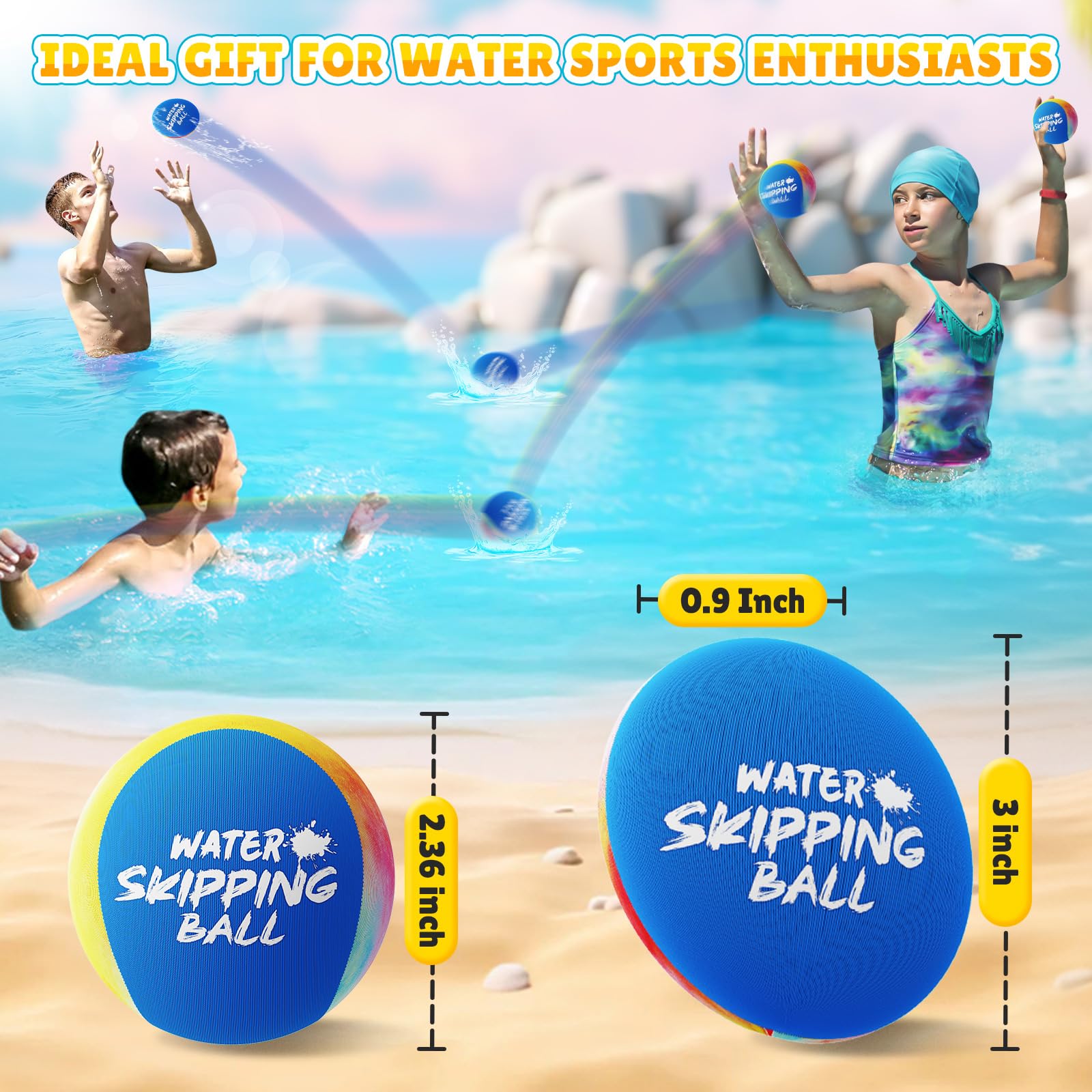 BebouToye Water Skipping Balls 3-Pack – Silicone Water Bounce Balls for Pool, Lake, Beach Fun for Kids and Adults