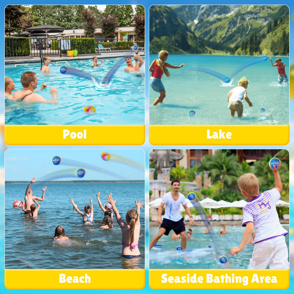 BebouToye Water Skipping Balls 3-Pack – Silicone Water Bounce Balls for Pool, Lake, Beach Fun for Kids and Adults