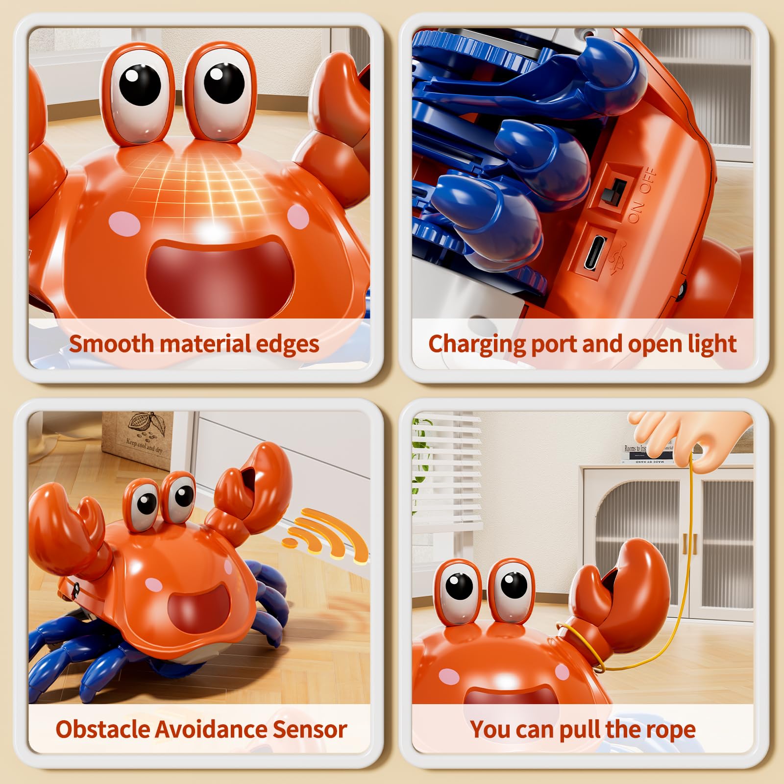 Beby Buty Crawling Crab Baby Toy – Rechargeable Tummy Time & Walking Toy with Music and Lights