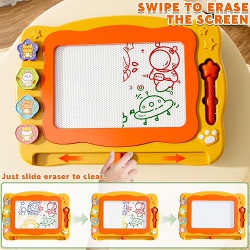 Beby Buty Large Magnetic Drawing Board for Toddlers - Doodle Board with Stamps and Templates, Erasable Writing Pad, Educational Travel Toy for Kids Ages 3-8