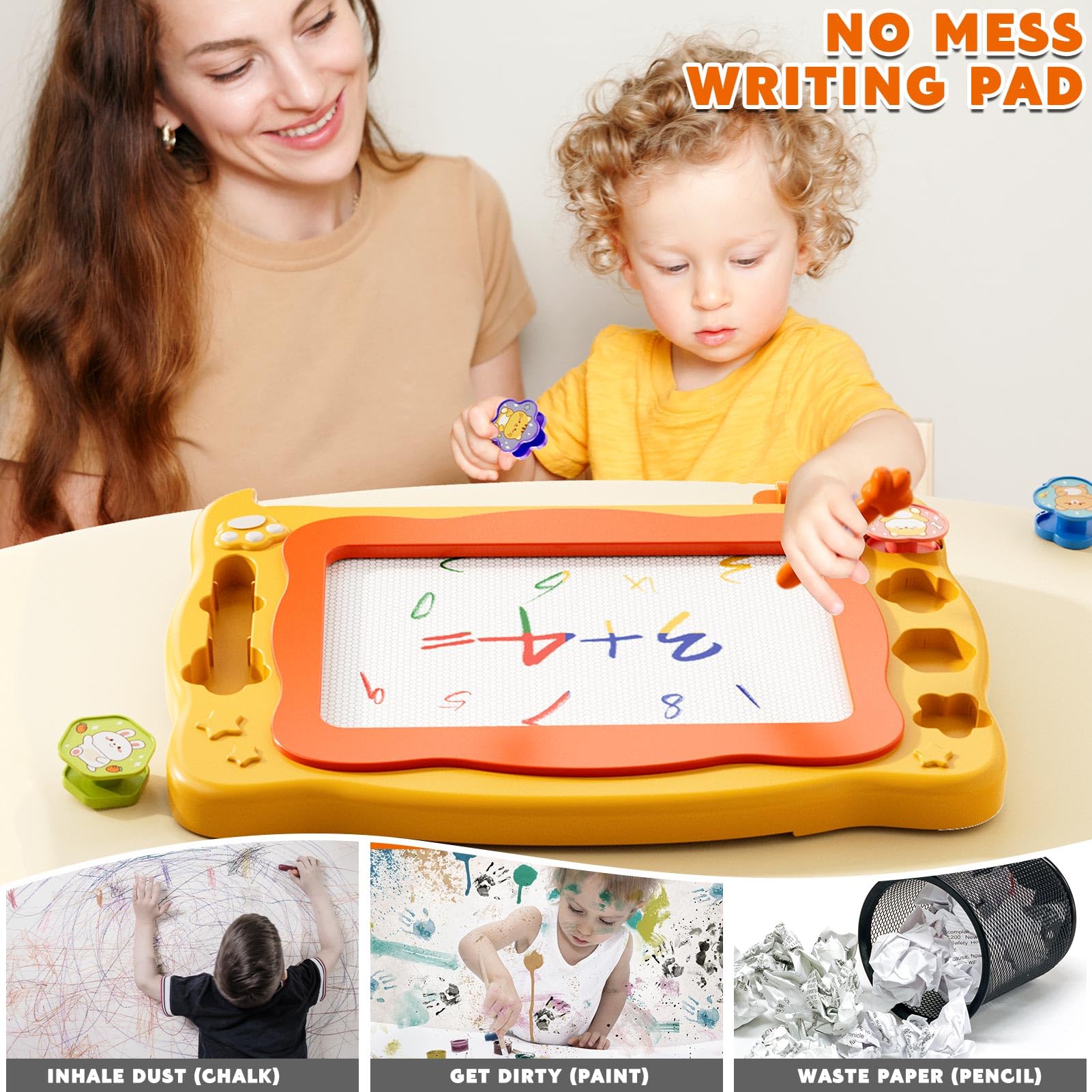 Beby Buty Large Magnetic Drawing Board for Toddlers - Doodle Board with Stamps and Templates, Erasable Writing Pad, Educational Travel Toy for Kids Ages 3-8