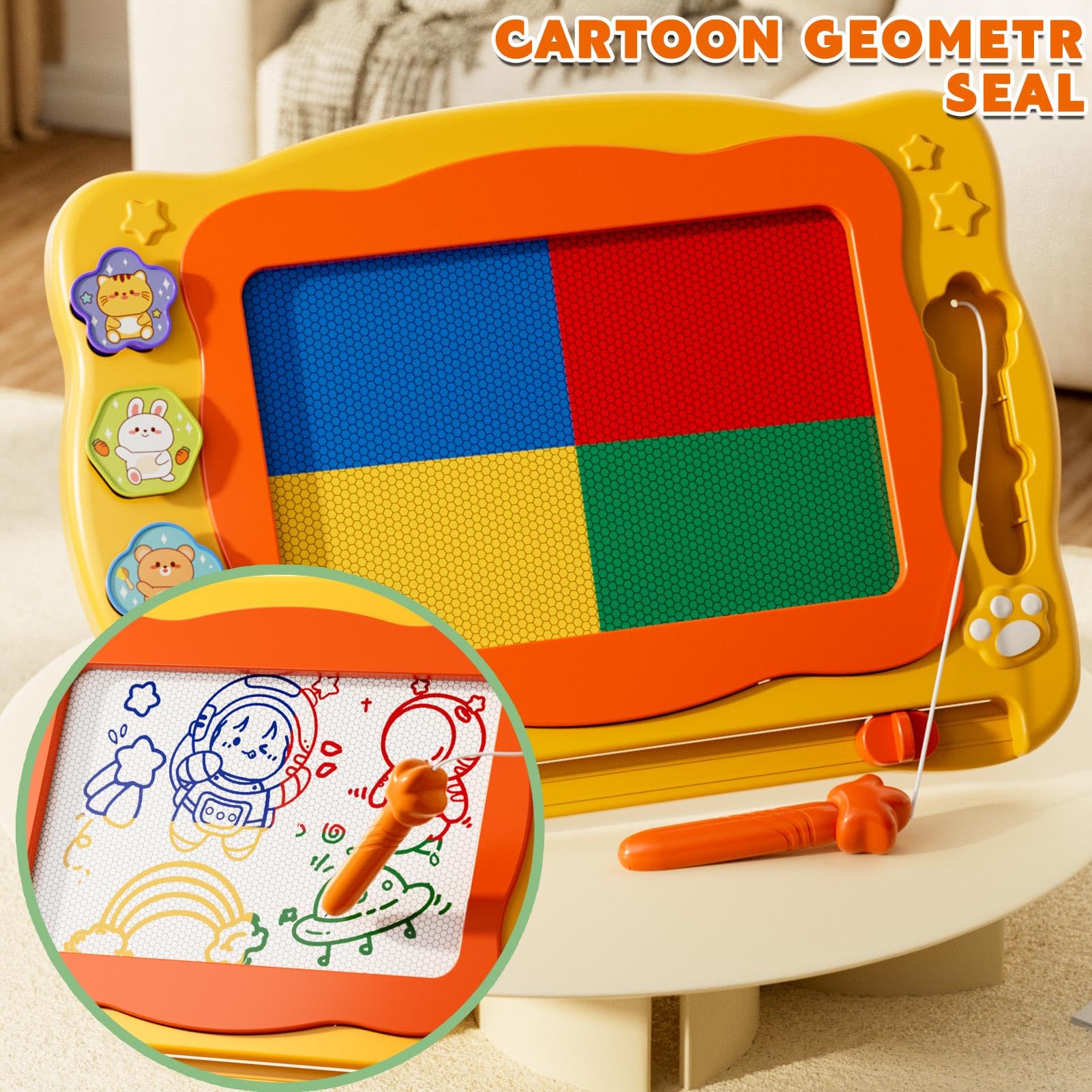 Beby Buty Large Magnetic Drawing Board for Toddlers - Doodle Board with Stamps and Templates, Erasable Writing Pad, Educational Travel Toy for Kids Ages 3-8