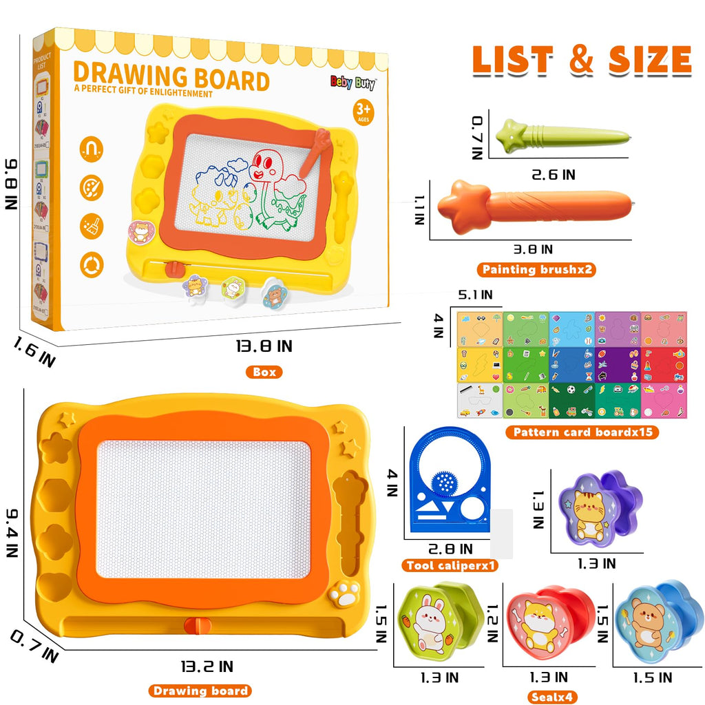 Beby Buty Large Magnetic Drawing Board for Toddlers - Doodle Board with Stamps and Templates, Erasable Writing Pad, Educational Travel Toy for Kids Ages 3-8