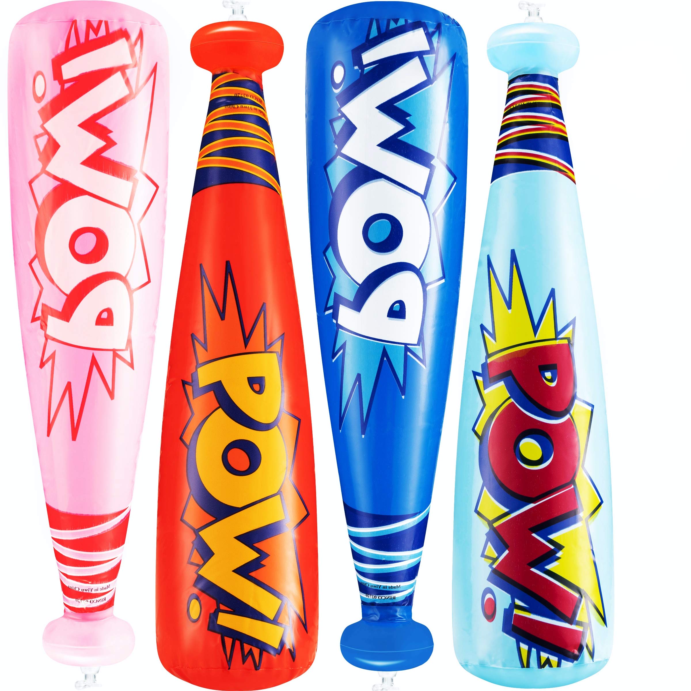 Bedwina 12-Pack 20-Inch Inflatable Baseball Bats - Colorful Vinyl Bats with 'Pow' - Carnival Prizes and Party Favors
