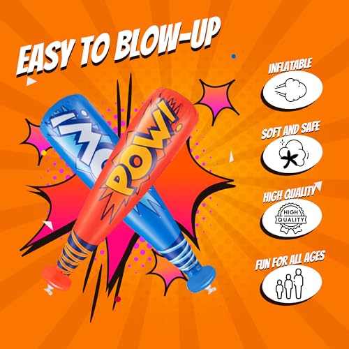 Bedwina 12-Pack 20-Inch Inflatable Baseball Bats - Colorful Vinyl Bats with 'Pow' - Carnival Prizes and Party Favors