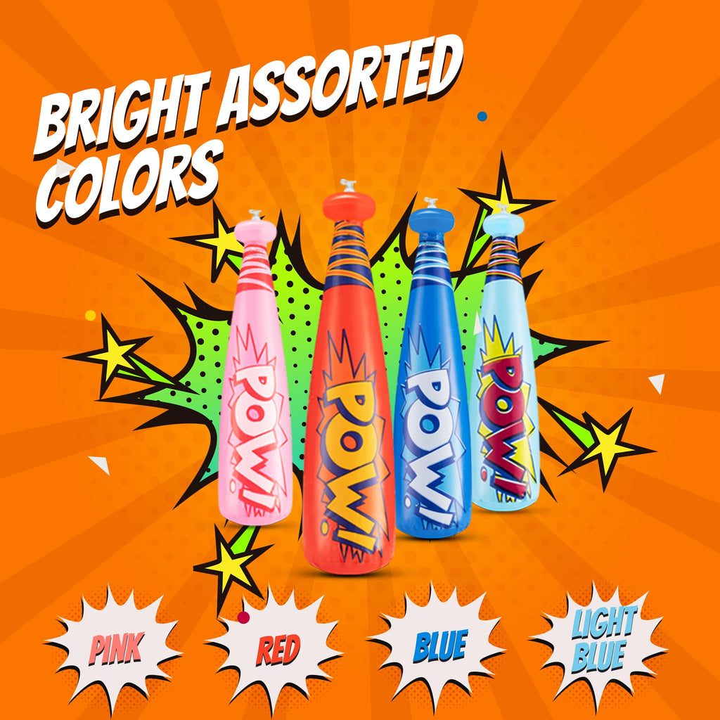 Bedwina 12-Pack 20-Inch Inflatable Baseball Bats - Colorful Vinyl Bats with 'Pow' - Carnival Prizes and Party Favors