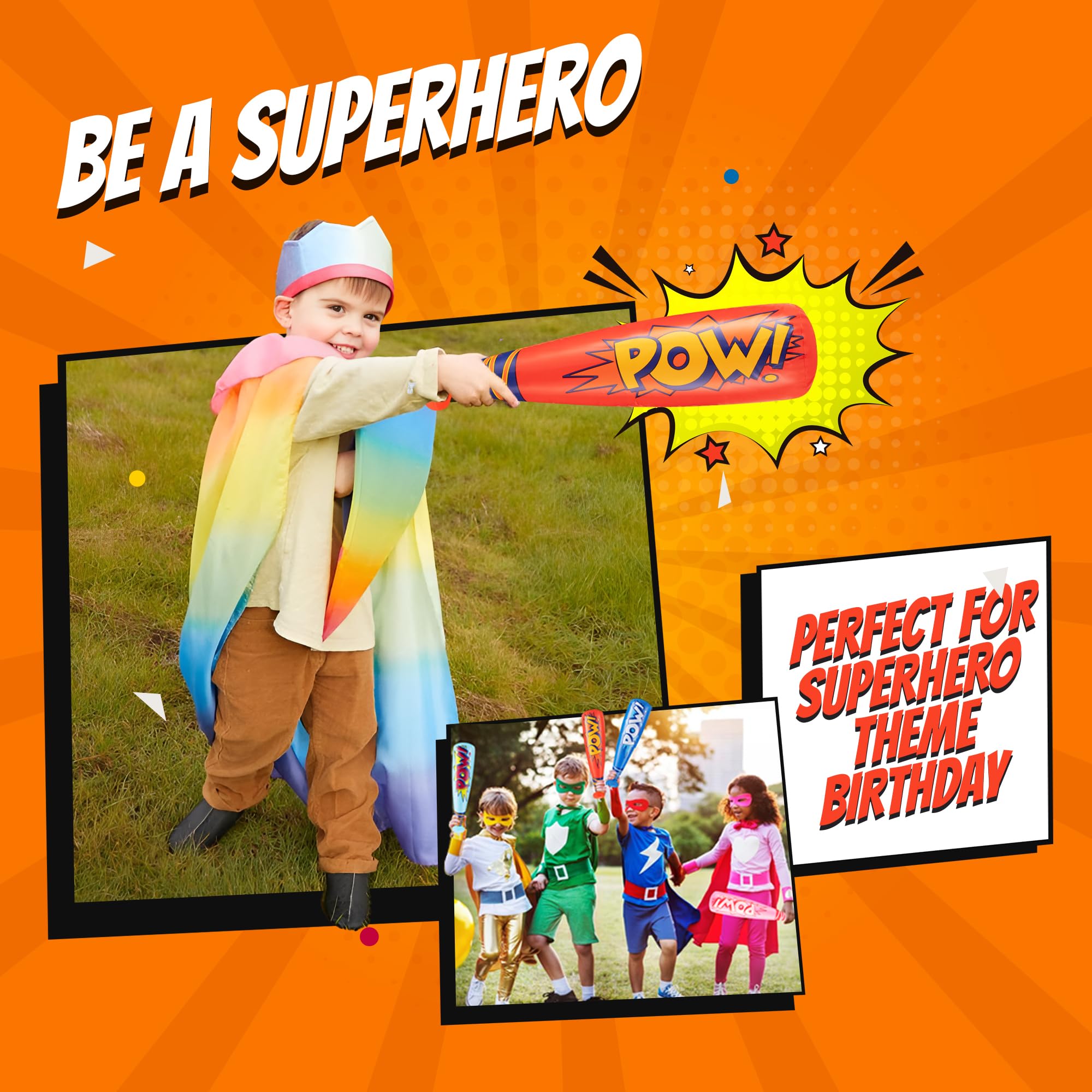 Bedwina 12-Pack 20-Inch Inflatable Baseball Bats - Colorful Vinyl Bats with 'Pow' - Carnival Prizes and Party Favors
