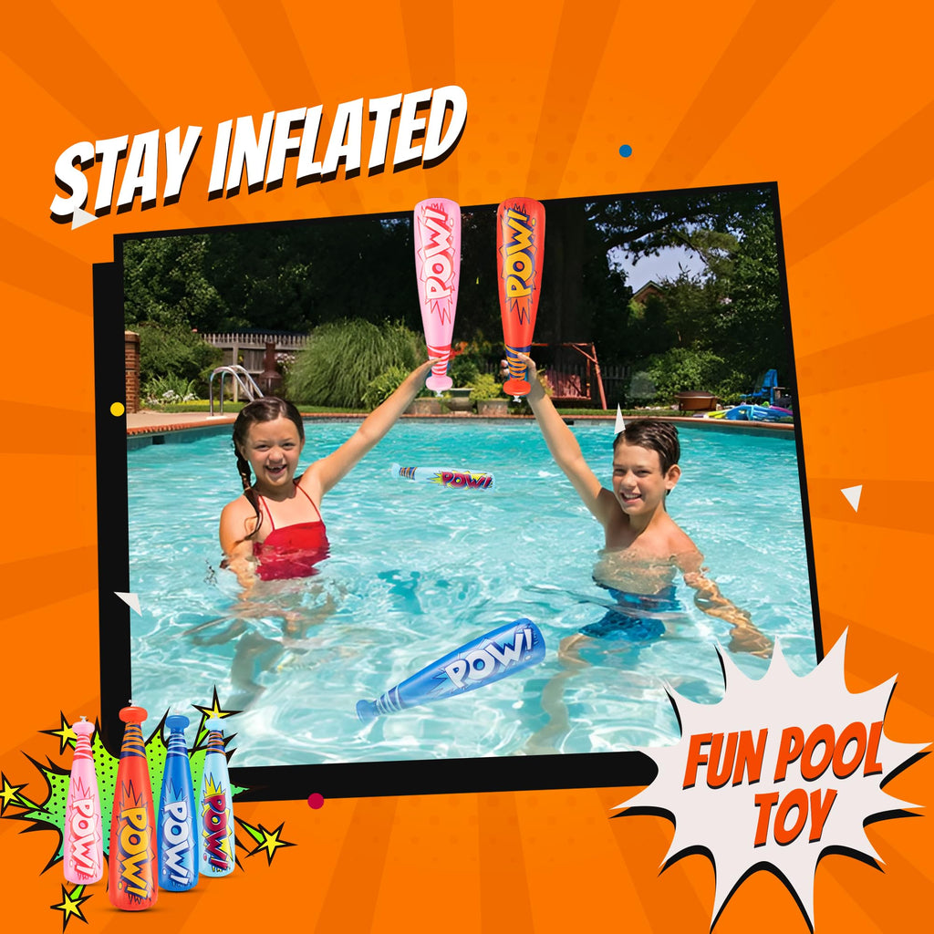 Bedwina 12-Pack 20-Inch Inflatable Baseball Bats - Colorful Vinyl Bats with 'Pow' - Carnival Prizes and Party Favors