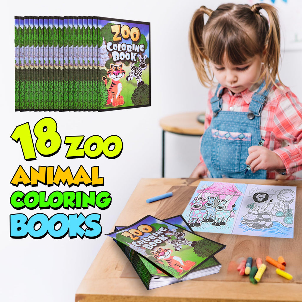 Bedwina 18-Pack Zoo Animal Coloring Books for Kids – 9x11 Inch Bulk Party Favors with Jungle Safari Animals