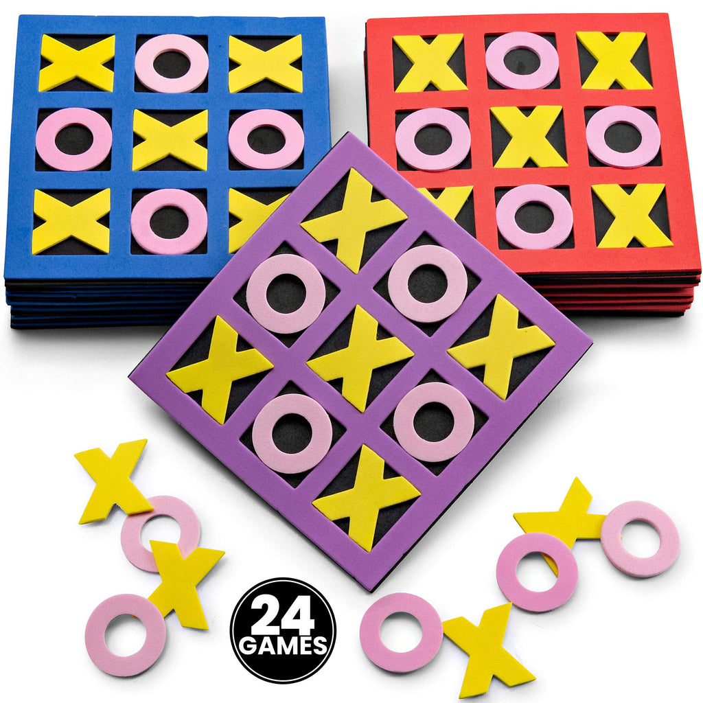 Bedwina 24-Pack Foam Tic Tac Toe Mini Games - Bulk Party Favors for Kids, 5x5 Boards, Travel-Friendly