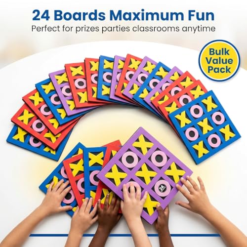 Bedwina 24-Pack Foam Tic Tac Toe Mini Games - Bulk Party Favors for Kids, 5x5 Boards, Travel-Friendly
