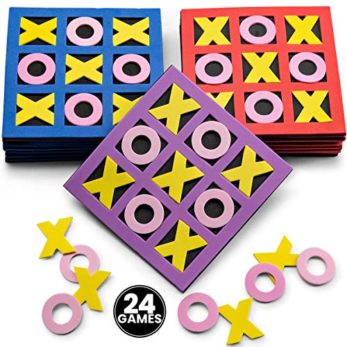 Bedwina 24-Pack Foam Tic Tac Toe Mini Games - Bulk Party Favors for Kids, 5x5 Boards, Travel-Friendly