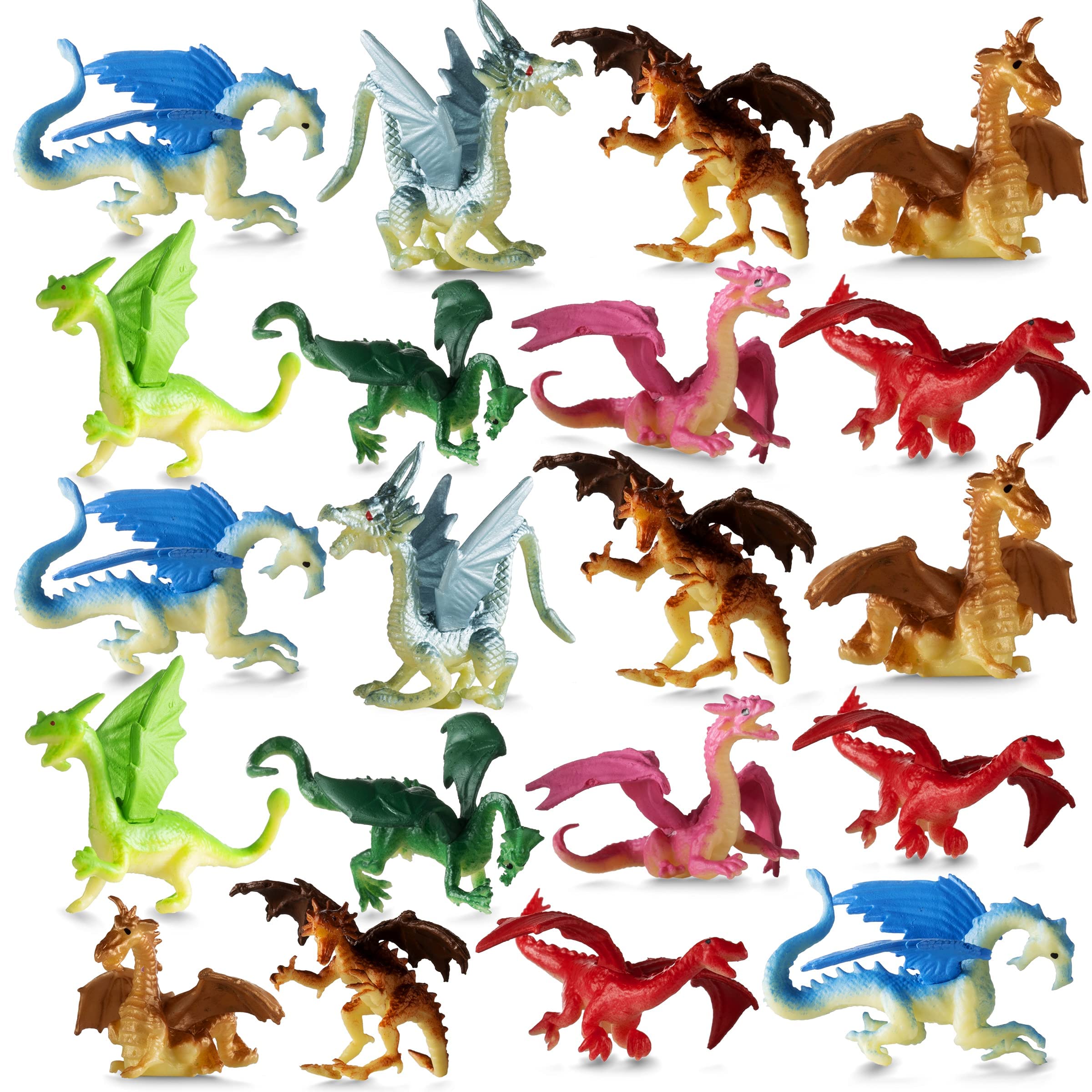 Bedwina 36-Pack Mini Dragon Toys – 2 Inch Assorted Rubber Plastic Figurines for Party Favors, Cupcake Toppers, and Creative Play