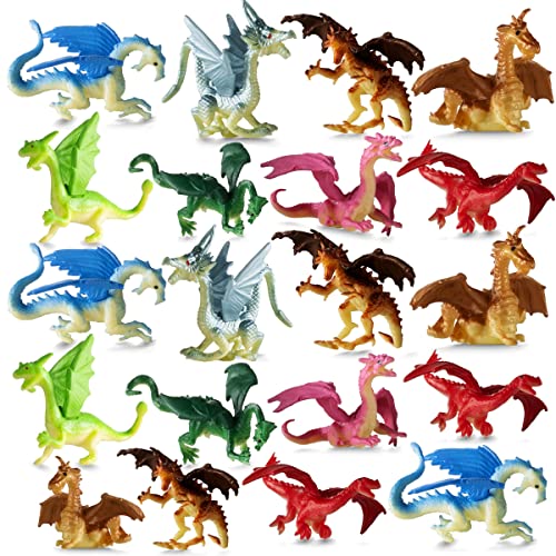 Bedwina 36-Pack Mini Dragon Toys – 2 Inch Assorted Rubber Plastic Figurines for Party Favors, Cupcake Toppers, and Creative Play