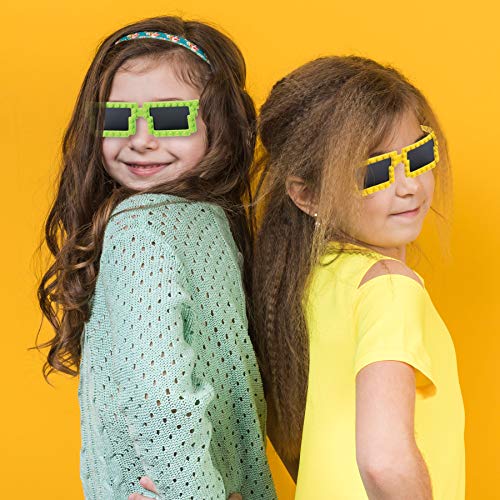 Bedwina Block Building Glasses – 6 Neon Sunglasses with Extra Bricks for DIY Party Favors