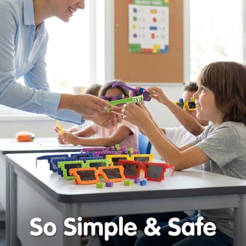 Bedwina Block Building Glasses – 6 Neon Sunglasses with Extra Bricks for DIY Party Favors