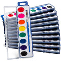 Bedwina Bulk Pack of 12 Watercolor Paint Sets for Kids - 8 Washable Colors with Palette and Brush