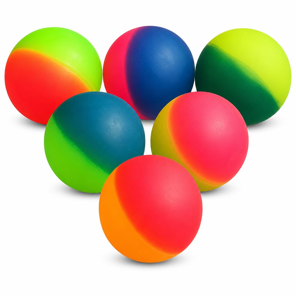 Bedwina Jumbo Super Bouncy Balls - 2.35 Inch (60mm) Pack of 6 - Bright Neon Colors for Party Favors & Carnival Prizes