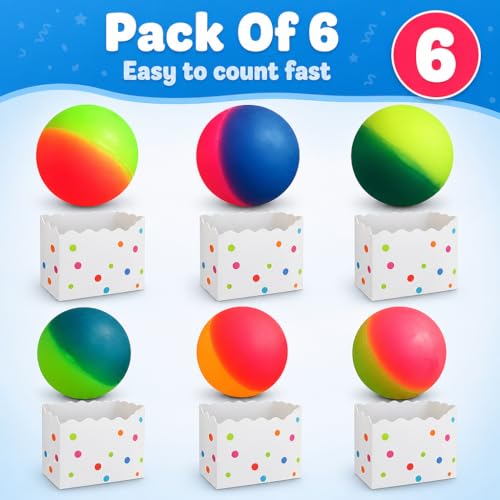 Bedwina Jumbo Super Bouncy Balls - 2.35 Inch (60mm) Pack of 6 - Bright Neon Colors for Party Favors & Carnival Prizes