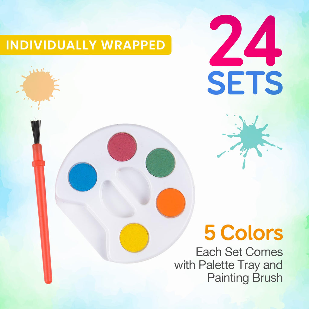 Bedwina Mini Watercolor Paint Set - Bulk Pack of 24 for Kids Party Favors