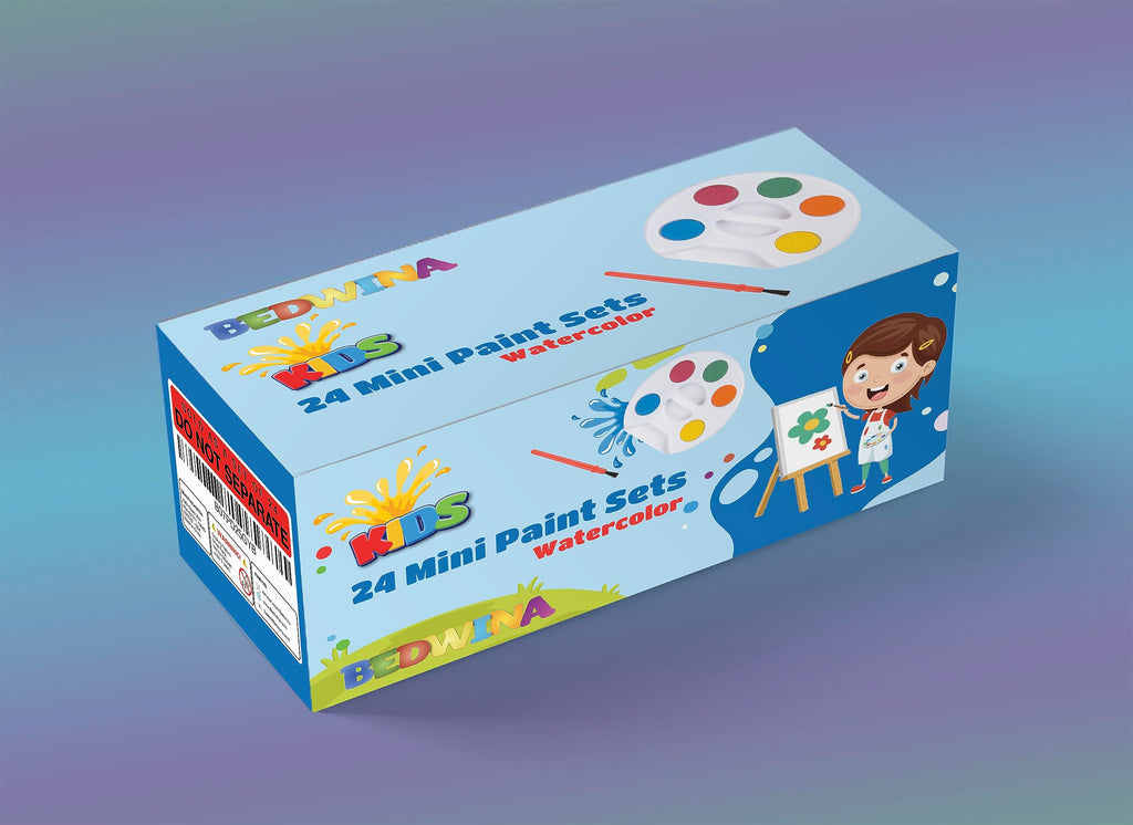 Bedwina Mini Watercolor Paint Set - Bulk Pack of 24 for Kids Party Favors