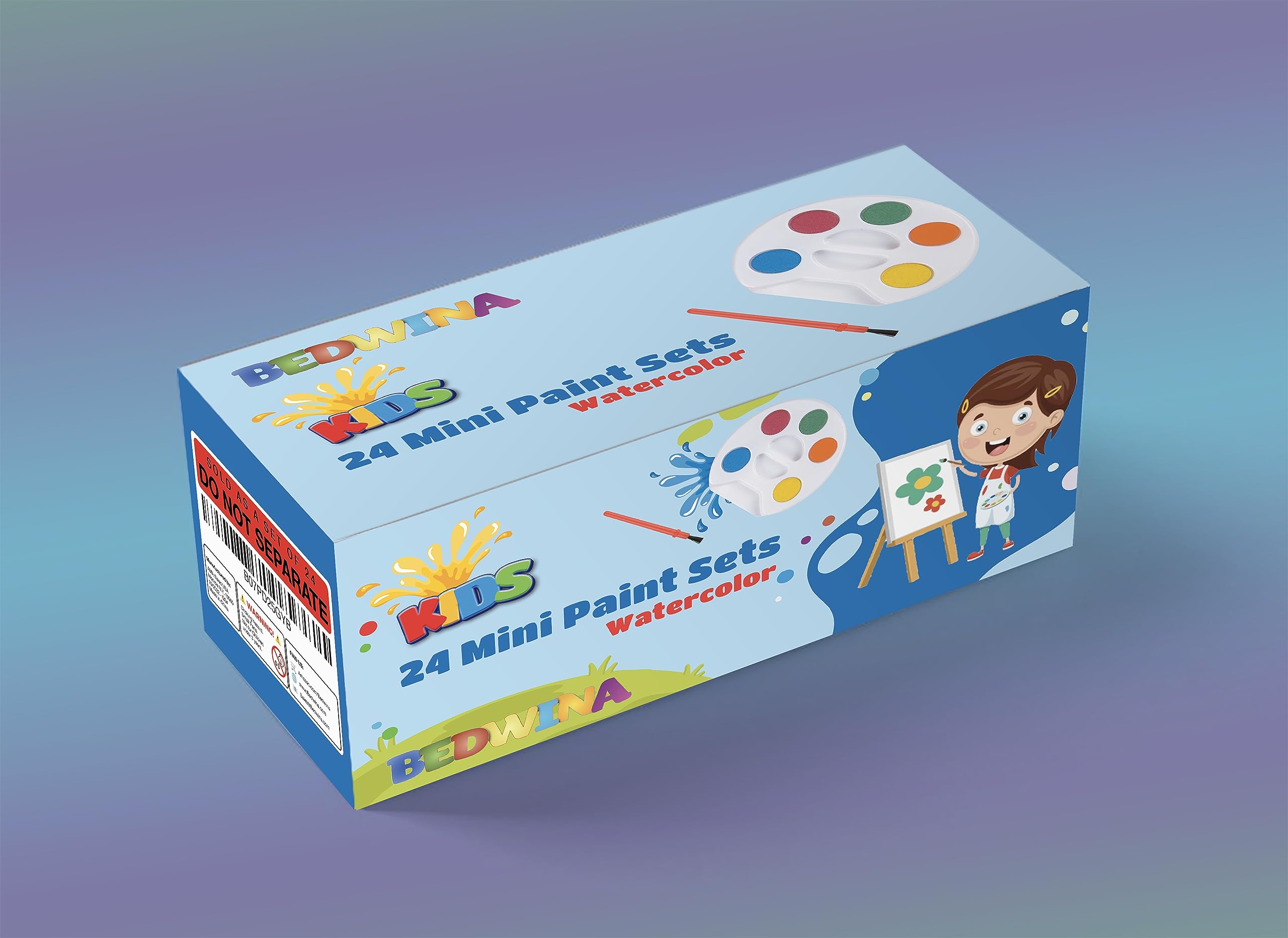 Bedwina Mini Watercolor Paint Set - Bulk Pack of 24 for Kids Party Favors