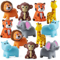 Bedwina Mini Zoo Animals Bath Toys - Pack of 12 Vinyl Jungle Safari Figures for Tub, Pool, Cakes, and Party Favors