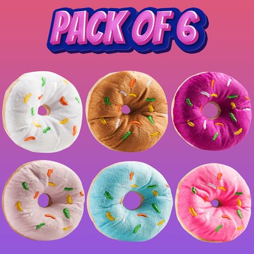 Bedwina Plush Donut Toys (Pack of 6) – Soft Stuffed Donuts with Stitched Sprinkles for Party Favors and Classroom Prizes