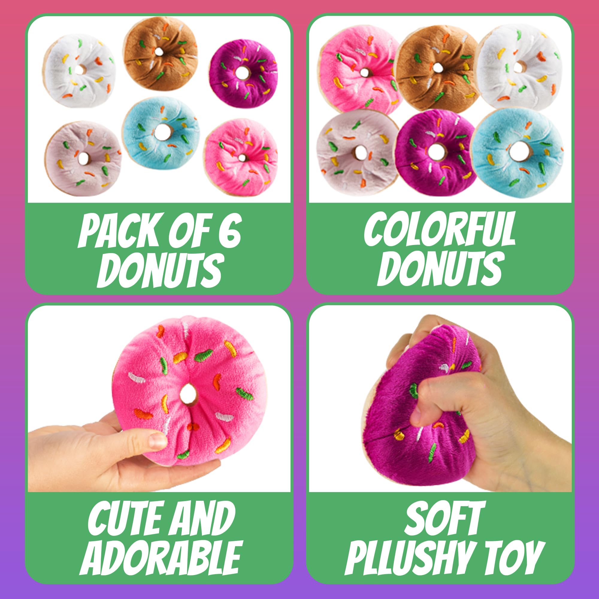 Bedwina Plush Donut Toys (Pack of 6) – Soft Stuffed Donuts with Stitched Sprinkles for Party Favors and Classroom Prizes
