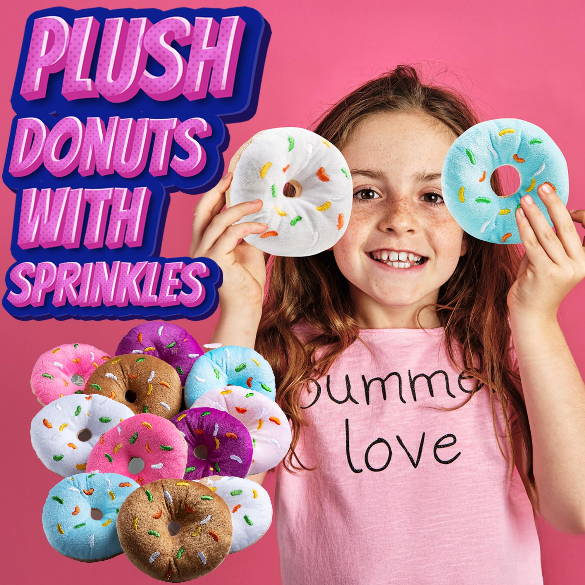 Bedwina Plush Donut Toys (Pack of 6) – Soft Stuffed Donuts with Stitched Sprinkles for Party Favors and Classroom Prizes
