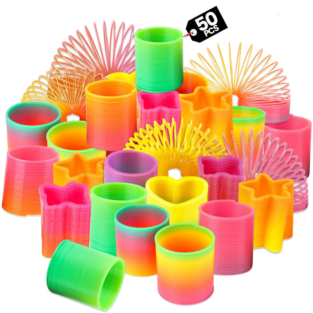 Bedwina Rainbow Spring Toy Assortment – 50-Pack of Mini Plastic Coil Springs for Party Favors