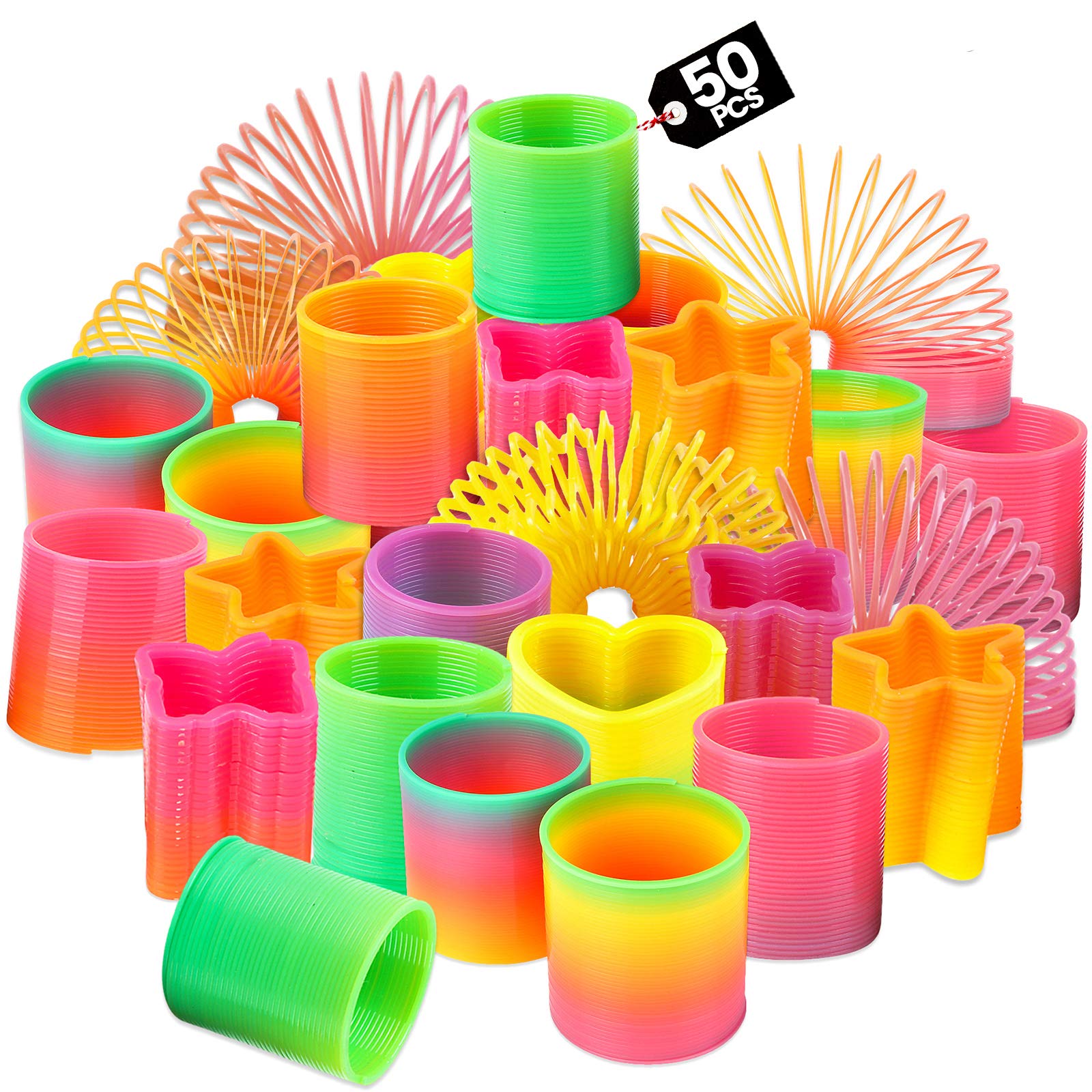 Bedwina Rainbow Spring Toy Assortment – 50-Pack of Mini Plastic Coil Springs for Party Favors
