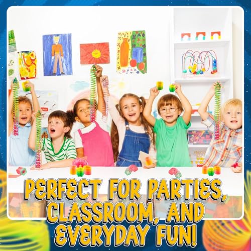 Bedwina Rainbow Spring Toy Assortment – 50-Pack of Mini Plastic Coil Springs for Party Favors