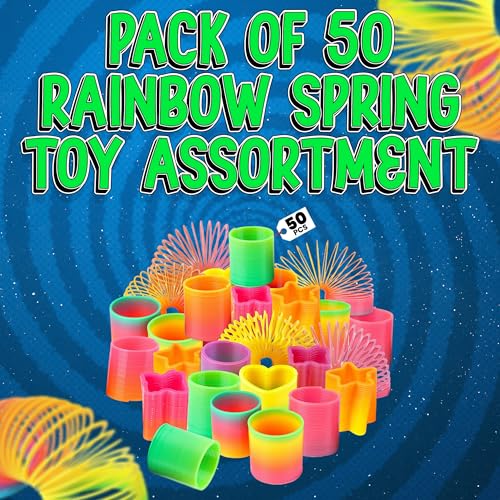 Bedwina Rainbow Spring Toy Assortment – 50-Pack of Mini Plastic Coil Springs for Party Favors