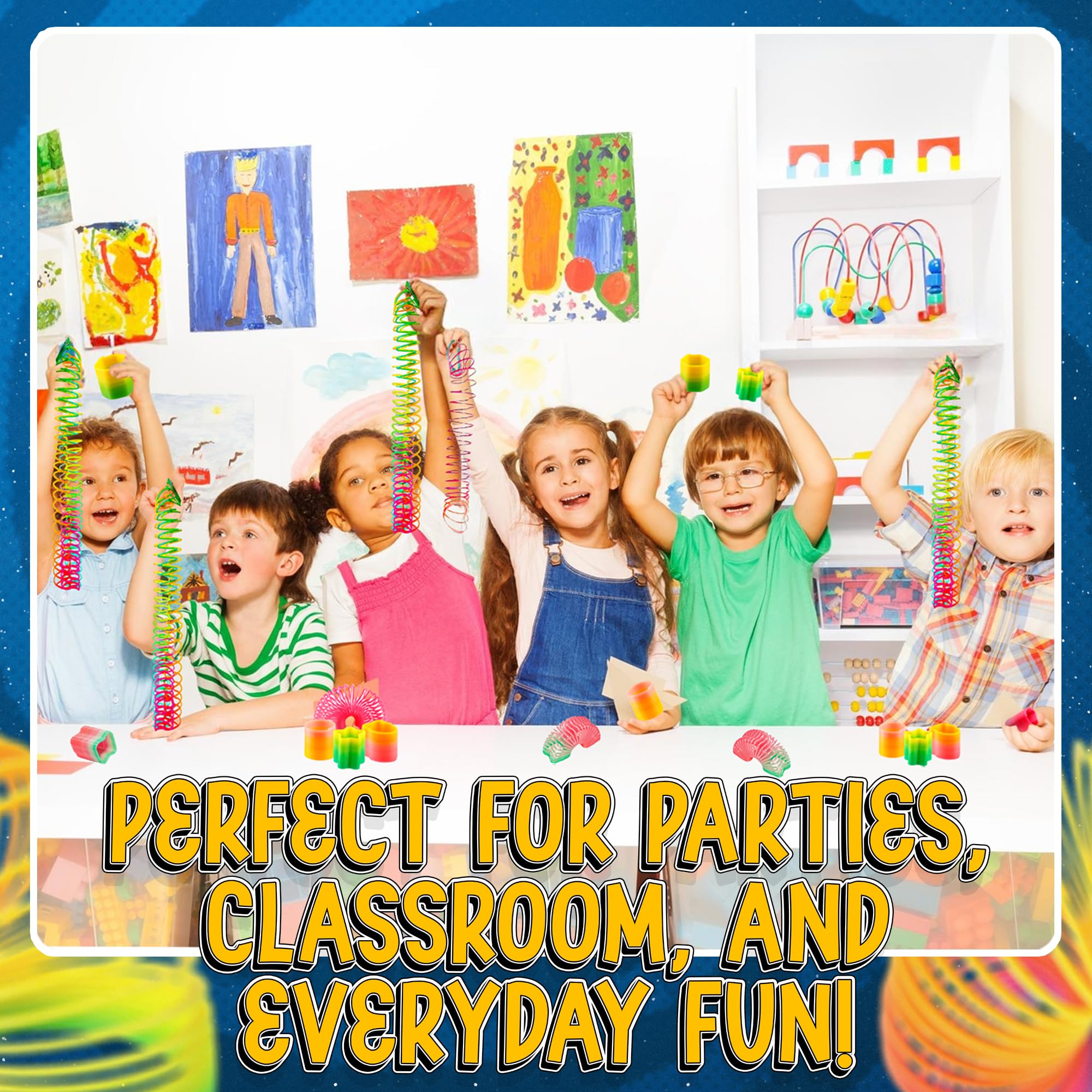 Bedwina Rainbow Spring Toy Assortment – 50-Pack of Mini Plastic Coil Springs for Party Favors