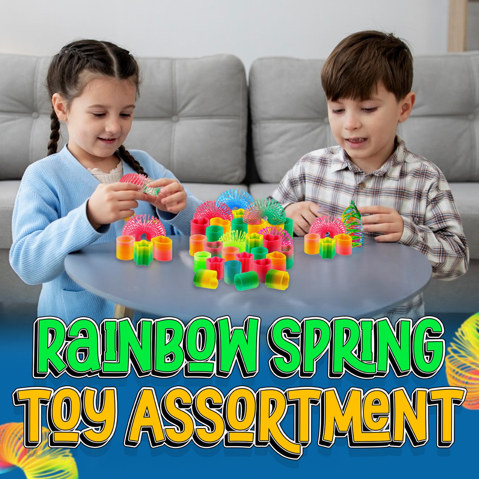 Bedwina Rainbow Spring Toy Assortment – 50-Pack of Mini Plastic Coil Springs for Party Favors