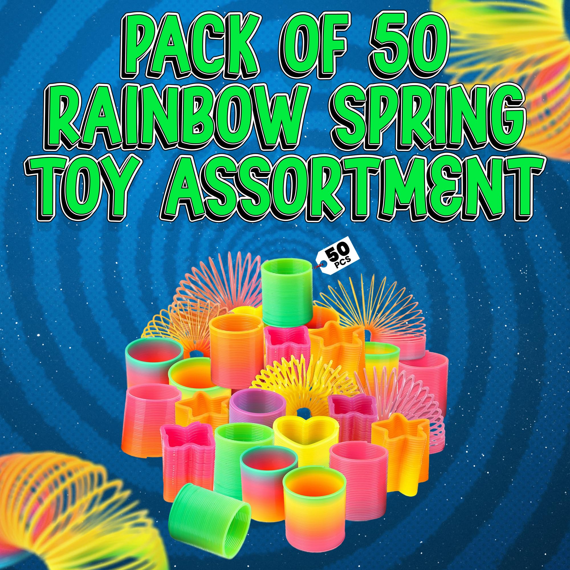 Bedwina Rainbow Spring Toy Assortment – 50-Pack of Mini Plastic Coil Springs for Party Favors