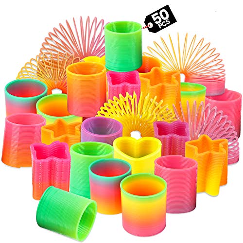 Bedwina Rainbow Spring Toy Assortment – 50-Pack of Mini Plastic Coil Springs for Party Favors