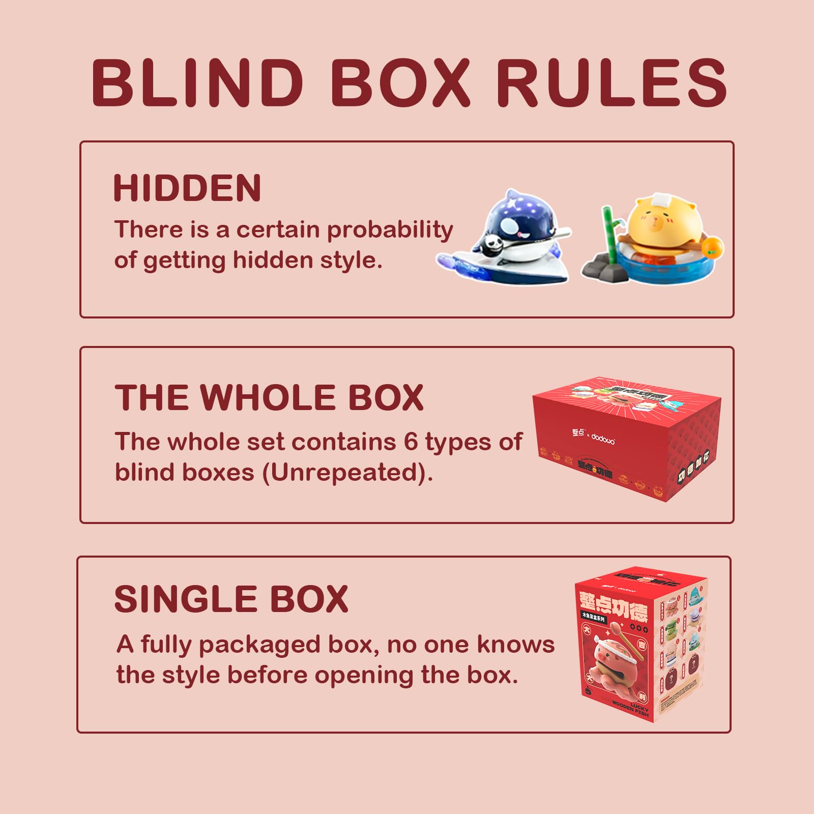 BEEMAI Lucky Wooden Fish Series 1 Blind Box – Random Collectible Figure (2.6-3.5 in), Hand-Painted PVC/ABS, Hidden Editions