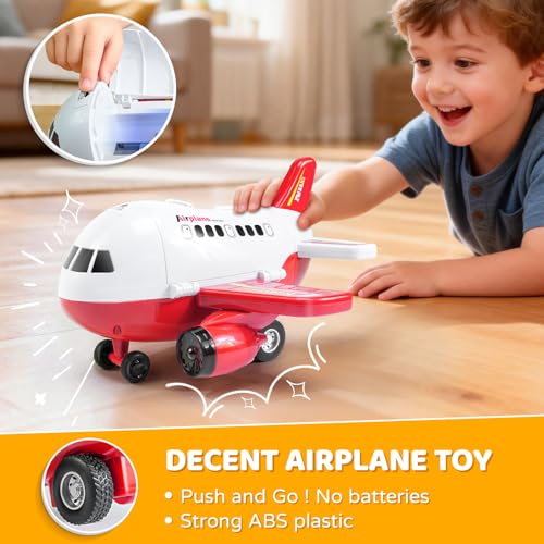 Beestech Friction-Powered Airplane Toy with Runway and Car - 9 Inch, No Batteries, Gift for Ages 3-6