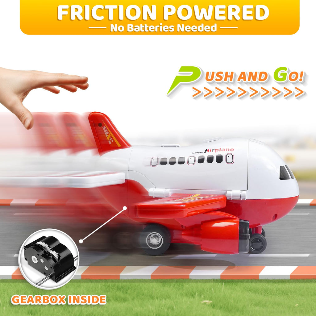 Beestech Friction-Powered Airplane Toy with Runway and Car - 9 Inch, No Batteries, Gift for Ages 3-6