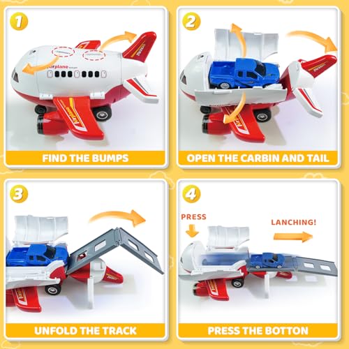 Beestech Friction-Powered Airplane Toy with Runway and Car - 9 Inch, No Batteries, Gift for Ages 3-6