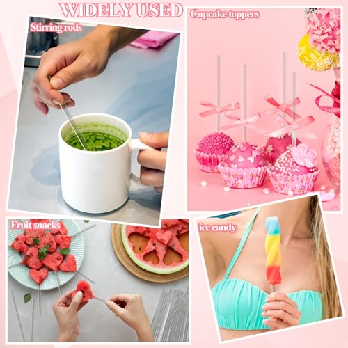 Beeveer 100 Pack Clear Acrylic Cake Pop Sticks 7.87 Inch – Reusable Flat Rods for Cupcake, Cookie, and Candy Decorations