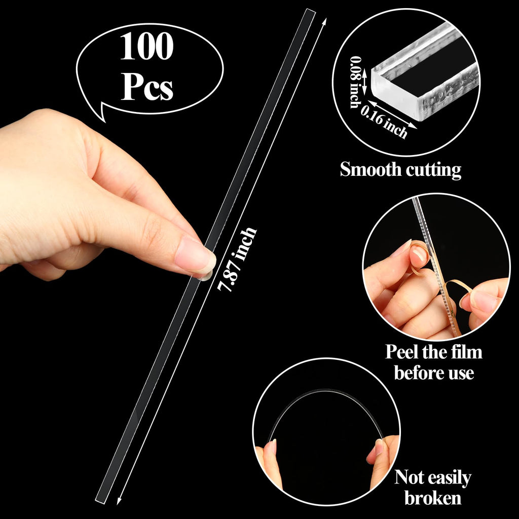 Beeveer 100 Pack Clear Acrylic Cake Pop Sticks 7.87 Inch – Reusable Flat Rods for Cupcake, Cookie, and Candy Decorations